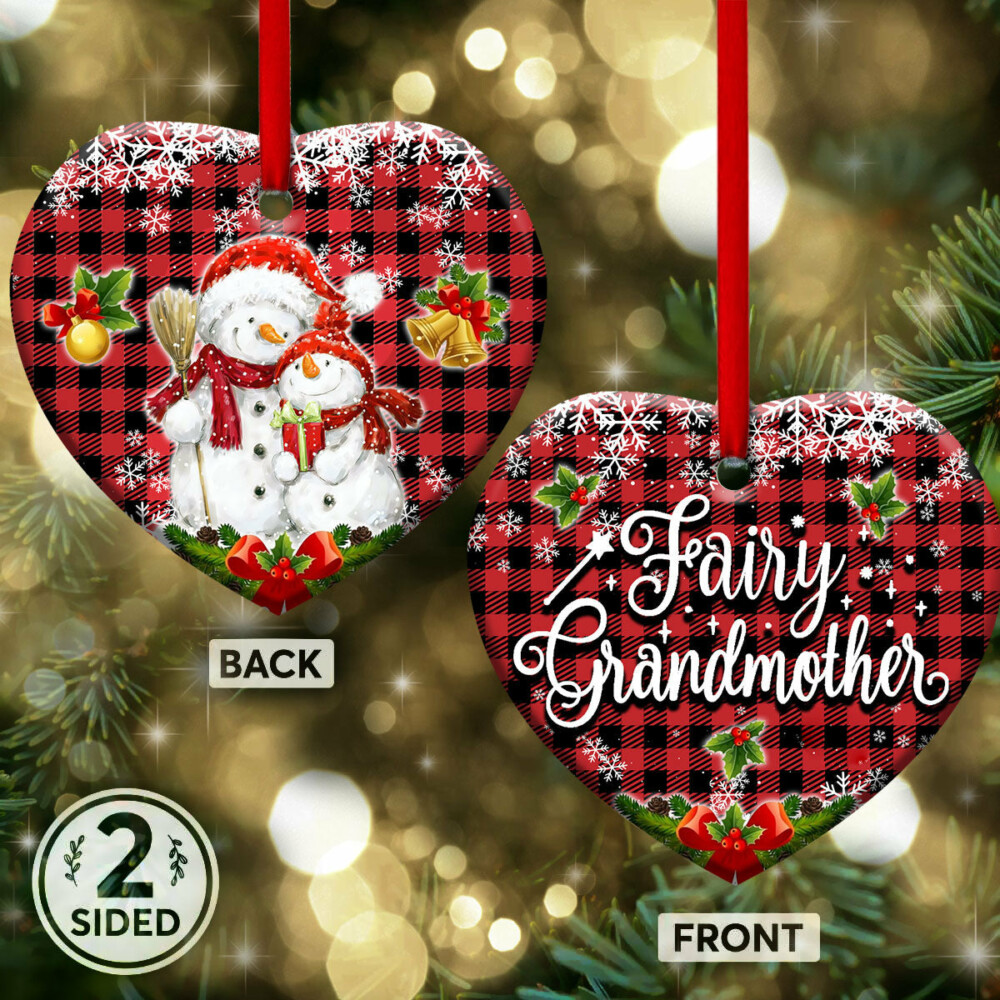 Family Snowman Fairy Grandmother - Heart Ornament - Owl Ohh - Owl Ohh