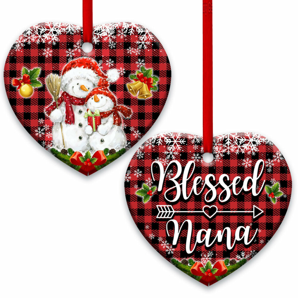 Family Snowman For Grandma Blessed Nana - Heart Ornament - Owl Ohh - Owl Ohh