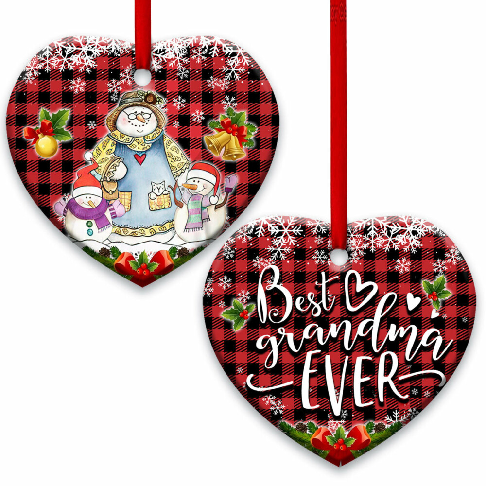 Family Snowman Best Grandma Ever For Our Grandma - Heart Ornament - Owl Ohh - Owl Ohh