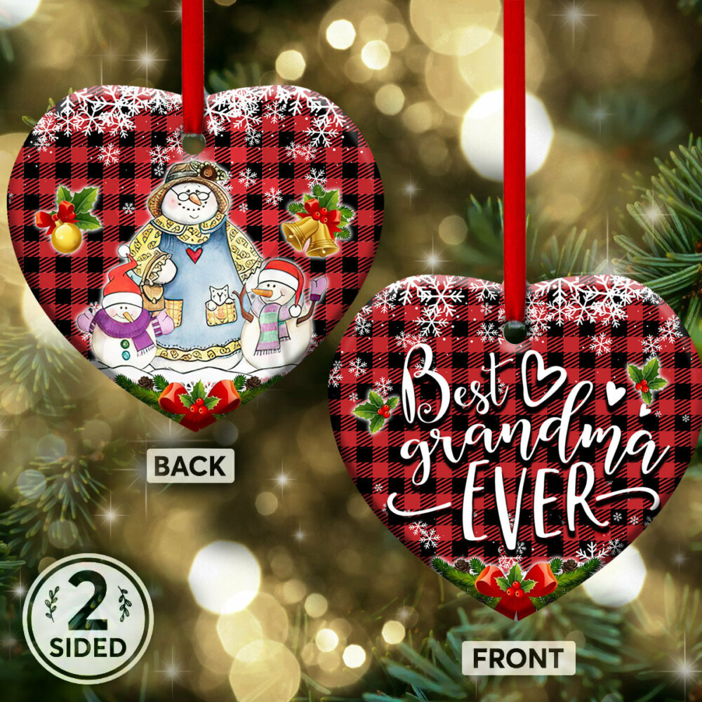 Family Snowman Best Grandma Ever For Our Grandma - Heart Ornament - Owl Ohh - Owl Ohh