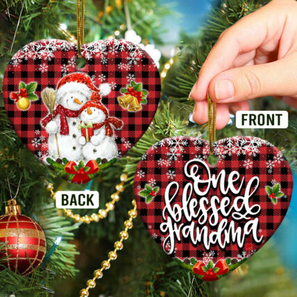 Snowman Family One Blessed Grandma - Heart Ornament - Owl Ohh - Owl Ohh