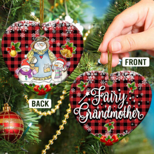 Family Snowman Fairy Grandmother With Two Grandkids - Heart Ornament - Owl Ohh - Owl Ohh