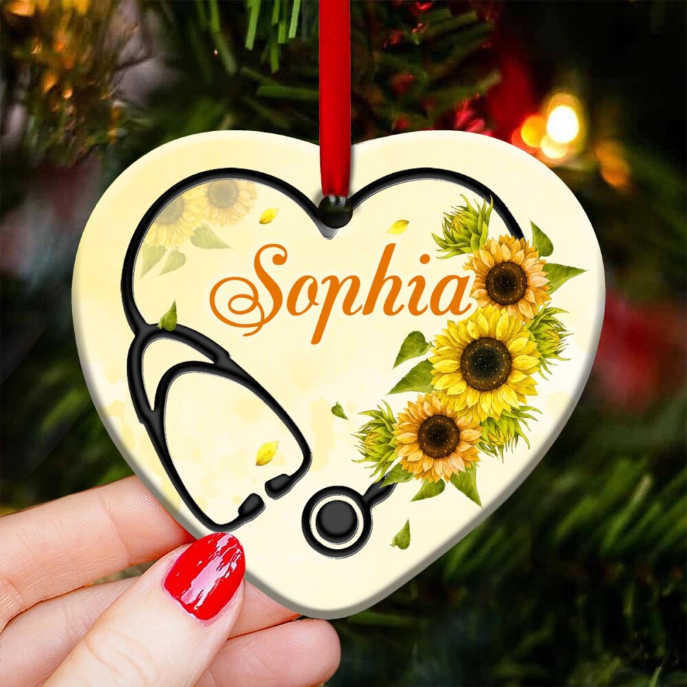 Nurse Sunflower Best Nurse Ever Personalized - Heart Ornament - Owl Ohh - Owl Ohh