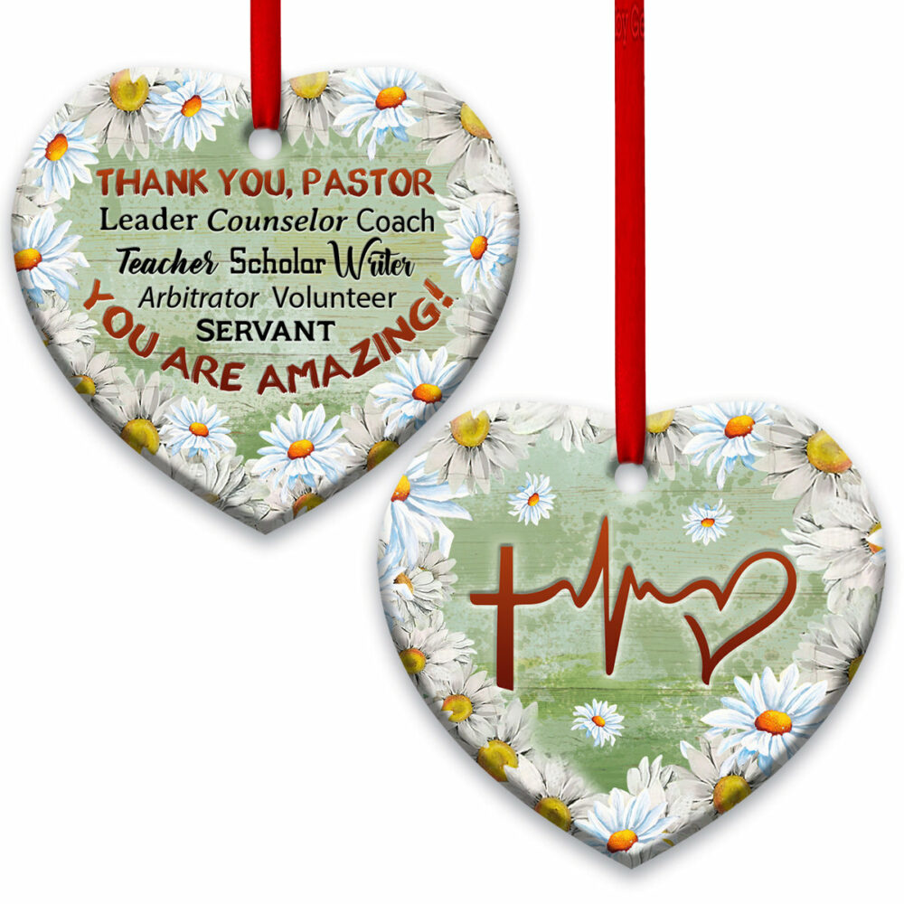 Flower Faith Thank You Pastor You Are Amazing - Heart Ornament - Owl Ohh - Owl Ohh