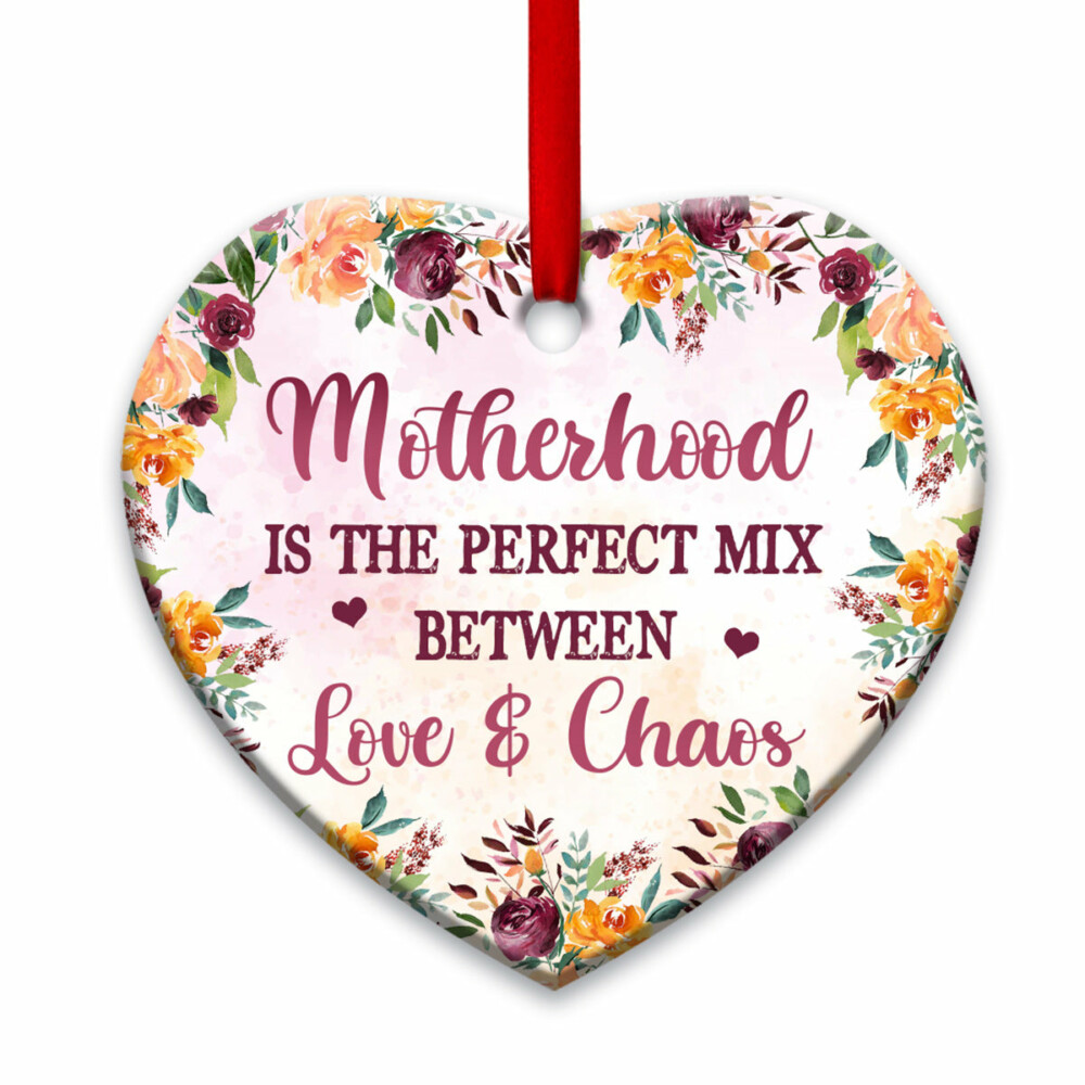 Family Mother Gift Motherhood The Perfect Mix Of Chaos And Love - Heart Ornament - Owl Ohh - Owl Ohh