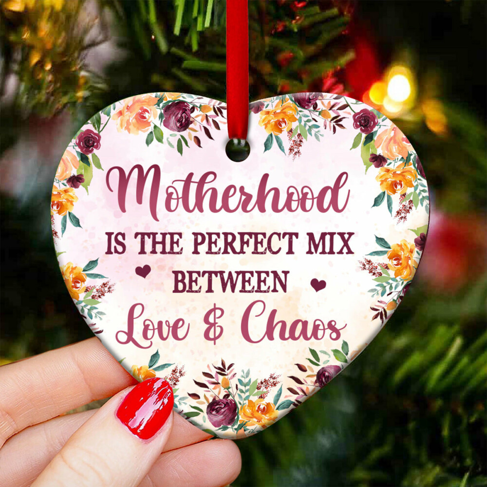 Family Mother Gift Motherhood The Perfect Mix Of Chaos And Love - Heart Ornament - Owl Ohh - Owl Ohh