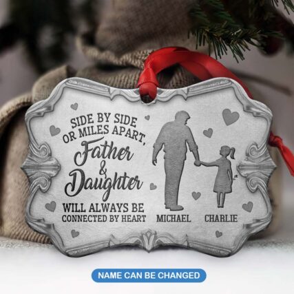 Family Gift Father And Daughter Will Always Be Connected By Heart Personalized - Horizontal Ornament - Owl Ohh - Owl Ohh