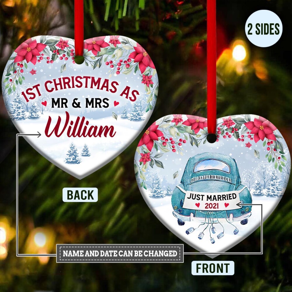 Christmas Gift Just Married - Heart Ornament - Owl Ohh - Owl Ohh