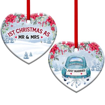 Christmas Gift Just Married - Heart Ornament - Owl Ohh - Owl Ohh