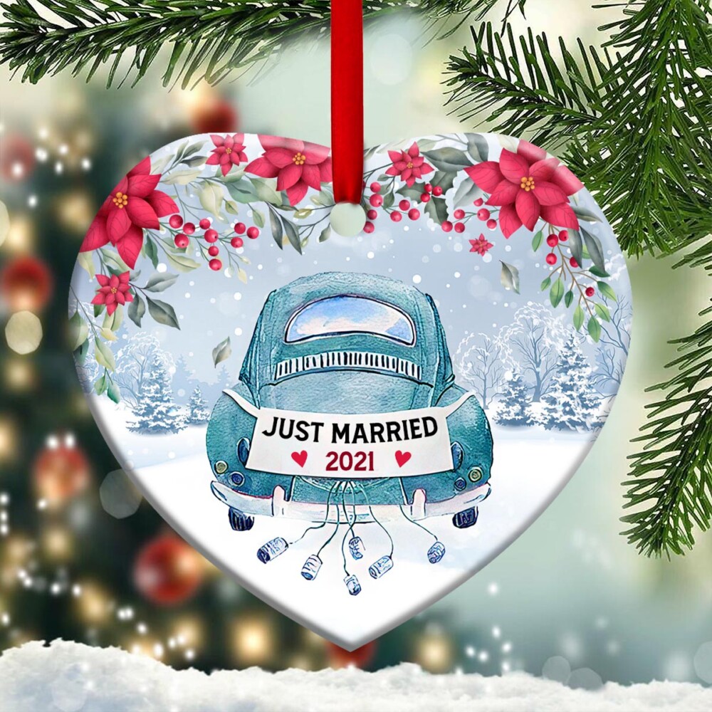 Christmas Gift Just Married - Heart Ornament - Owl Ohh - Owl Ohh