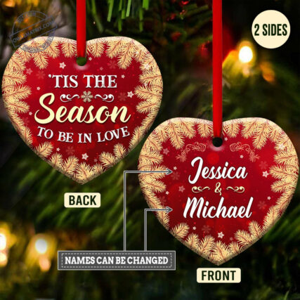 Christmas Gift Tis The Season To Be In Love Personalized - Heart Ornament - Owl Ohh - Owl Ohh