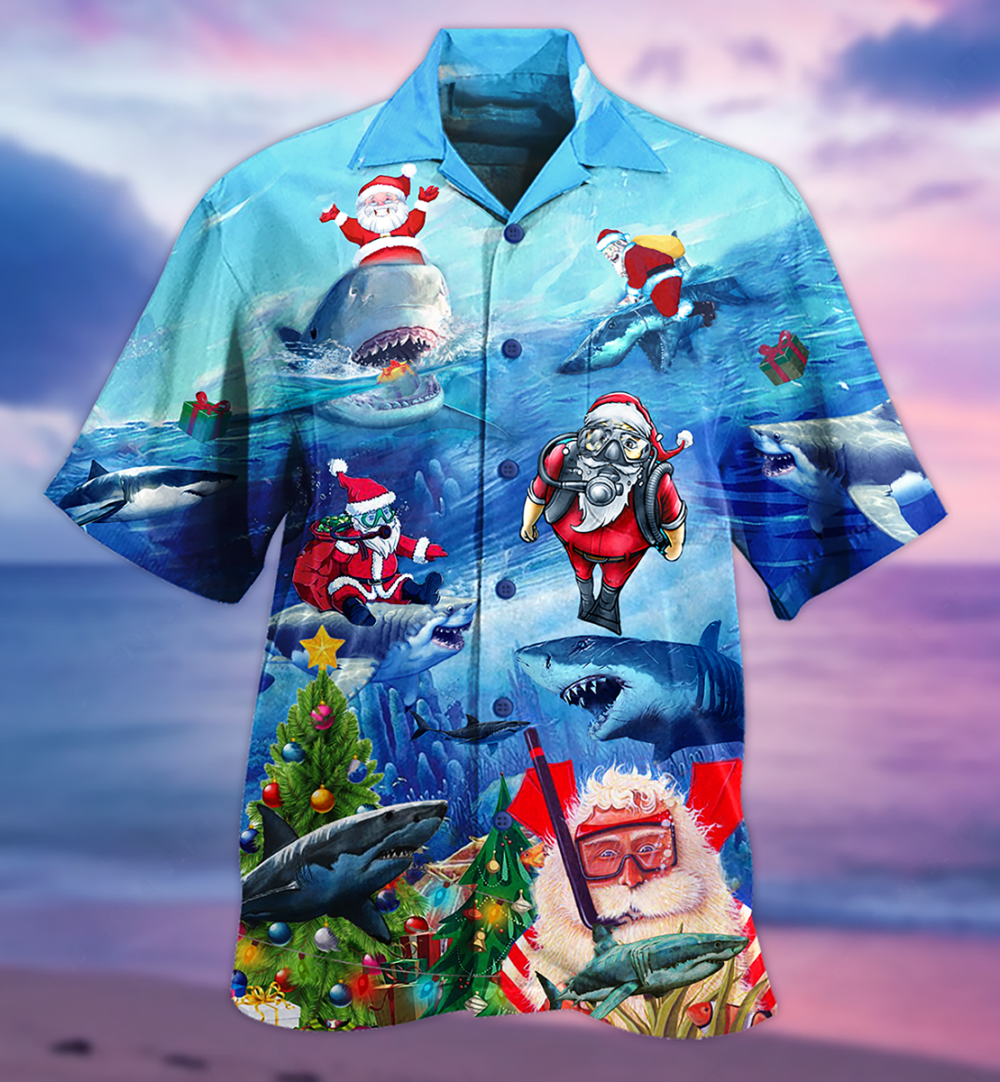 Shark Love Santa Blue Sea - Hawaiian Shirt - Owl Ohh - Owl Ohh