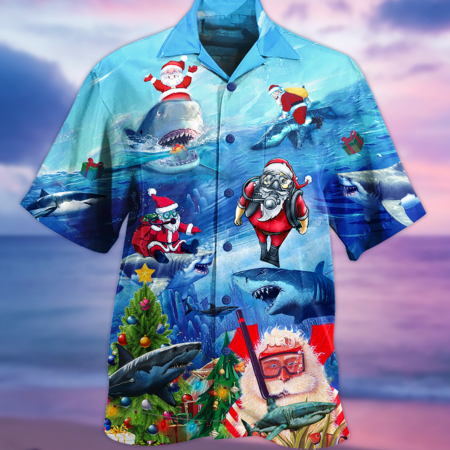 Shark Love Santa Blue Sea - Hawaiian Shirt - Owl Ohh - Owl Ohh