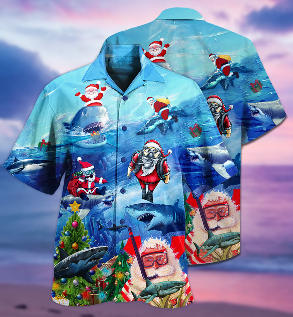 Shark Love Santa Blue Sea - Hawaiian Shirt - Owl Ohh - Owl Ohh