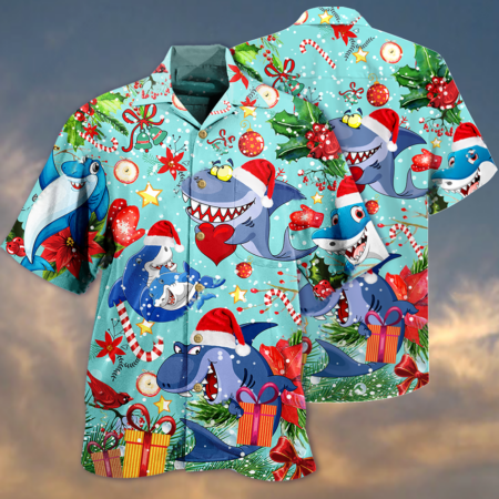 Shark Love Christmas - Hawaiian Shirt - Owl Ohh - Owl Ohh