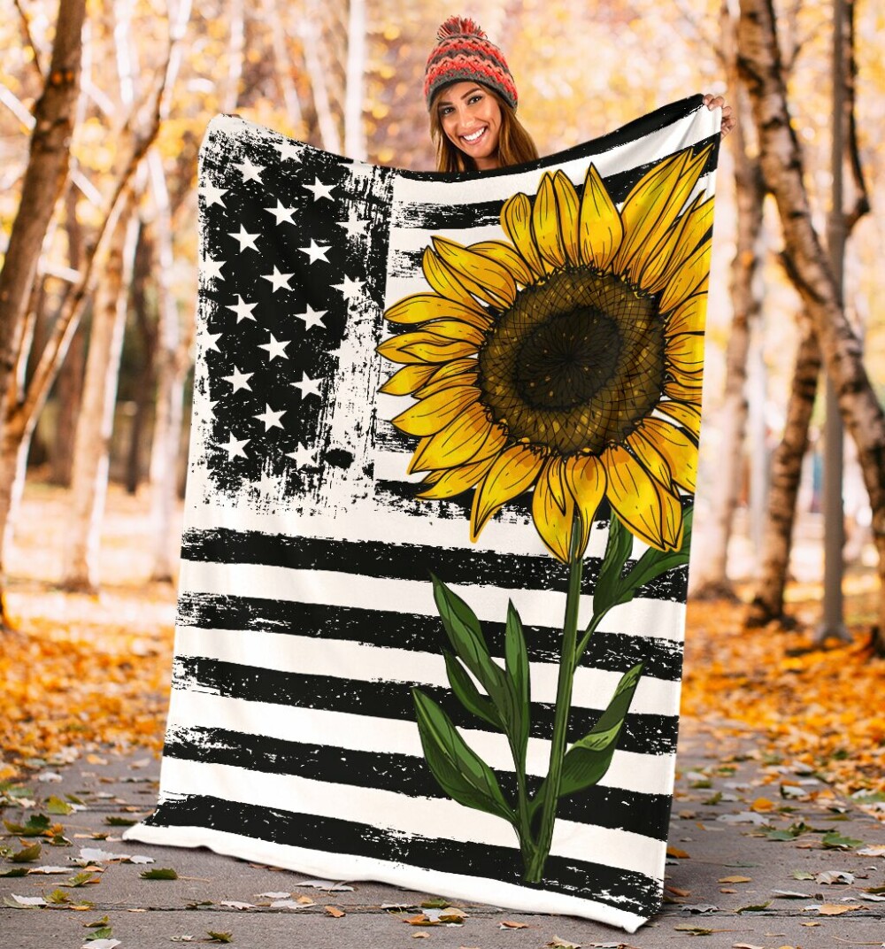 Sunflower American Flag So Cool - Flannel Blanket - Owl Ohh - Owl Ohh