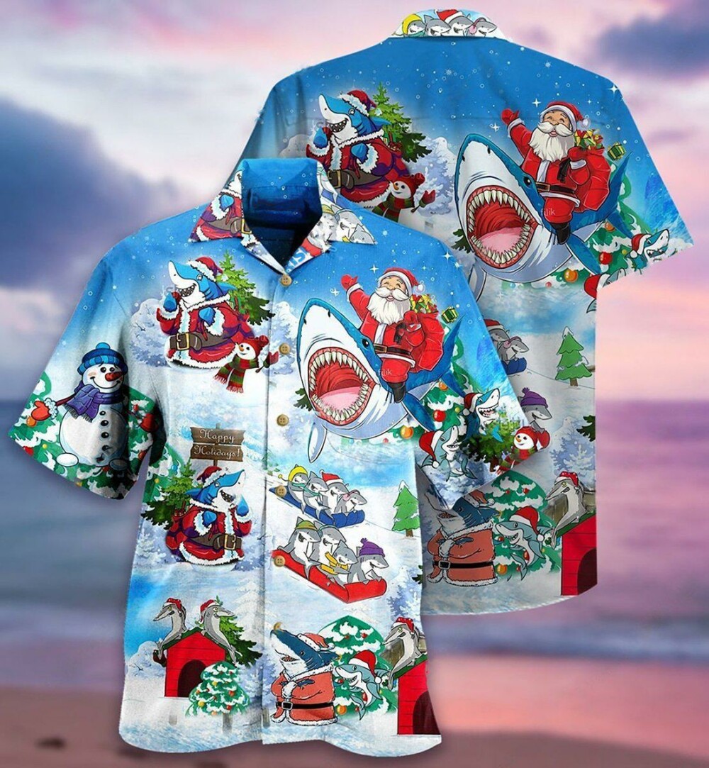Shark Santa Love Xmas - Hawaiian Shirt - Owl Ohh - Owl Ohh