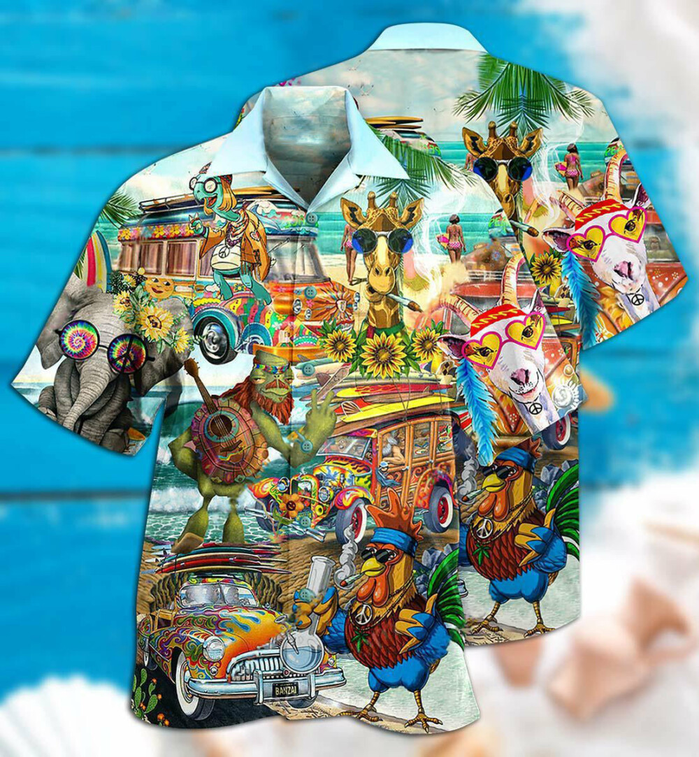 Hippie Funny Animals Happy Together Love Beach - Hawaiian Shirt - Owl Ohh - Owl Ohh
