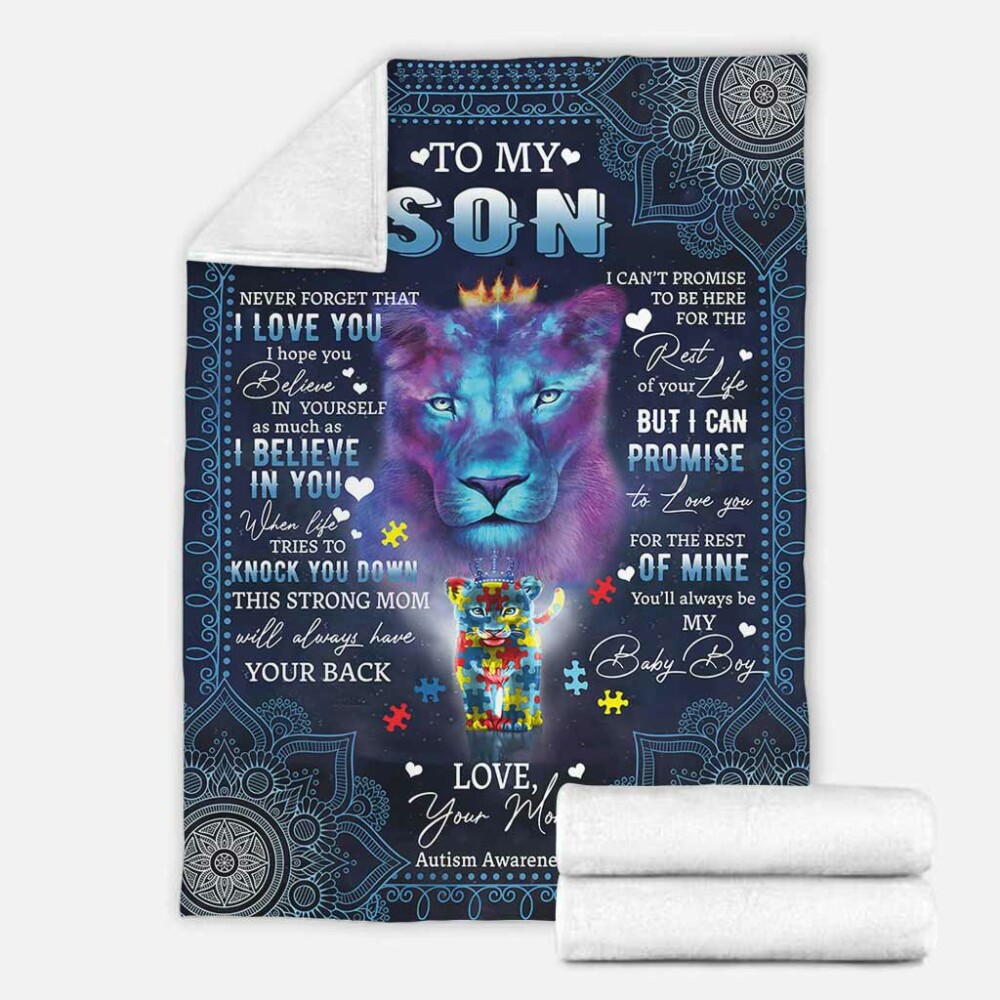 Autism Awareness To My Son Lion - Flannel Blanket - Owl Ohh - Owl Ohh