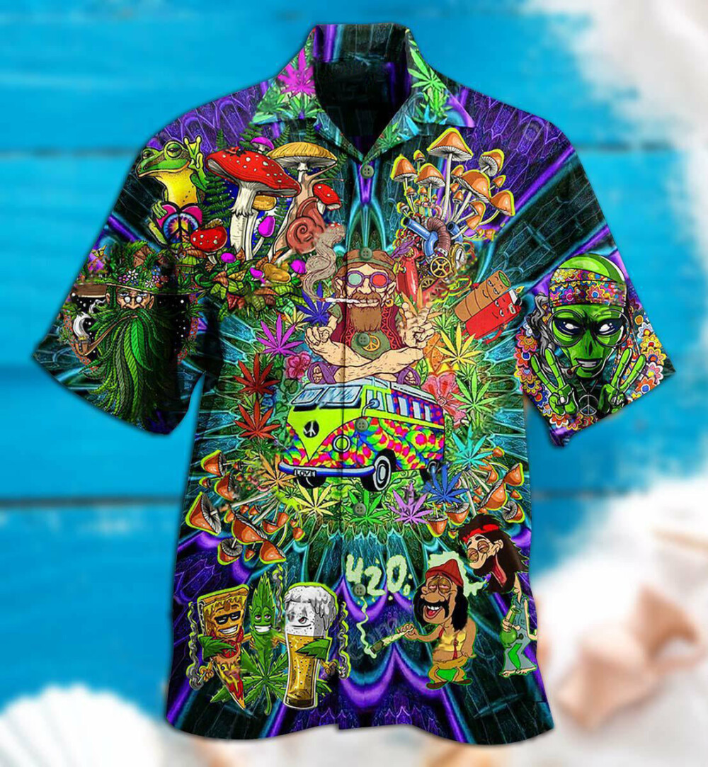 Hippie Mushroom Alien Bus Everything Funny Style - Hawaiian Shirt - Owl Ohh - Owl Ohh