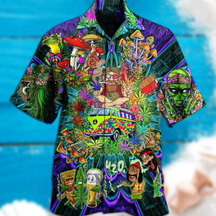 Hippie Mushroom Alien Bus Everything Funny Style - Hawaiian Shirt - Owl Ohh - Owl Ohh