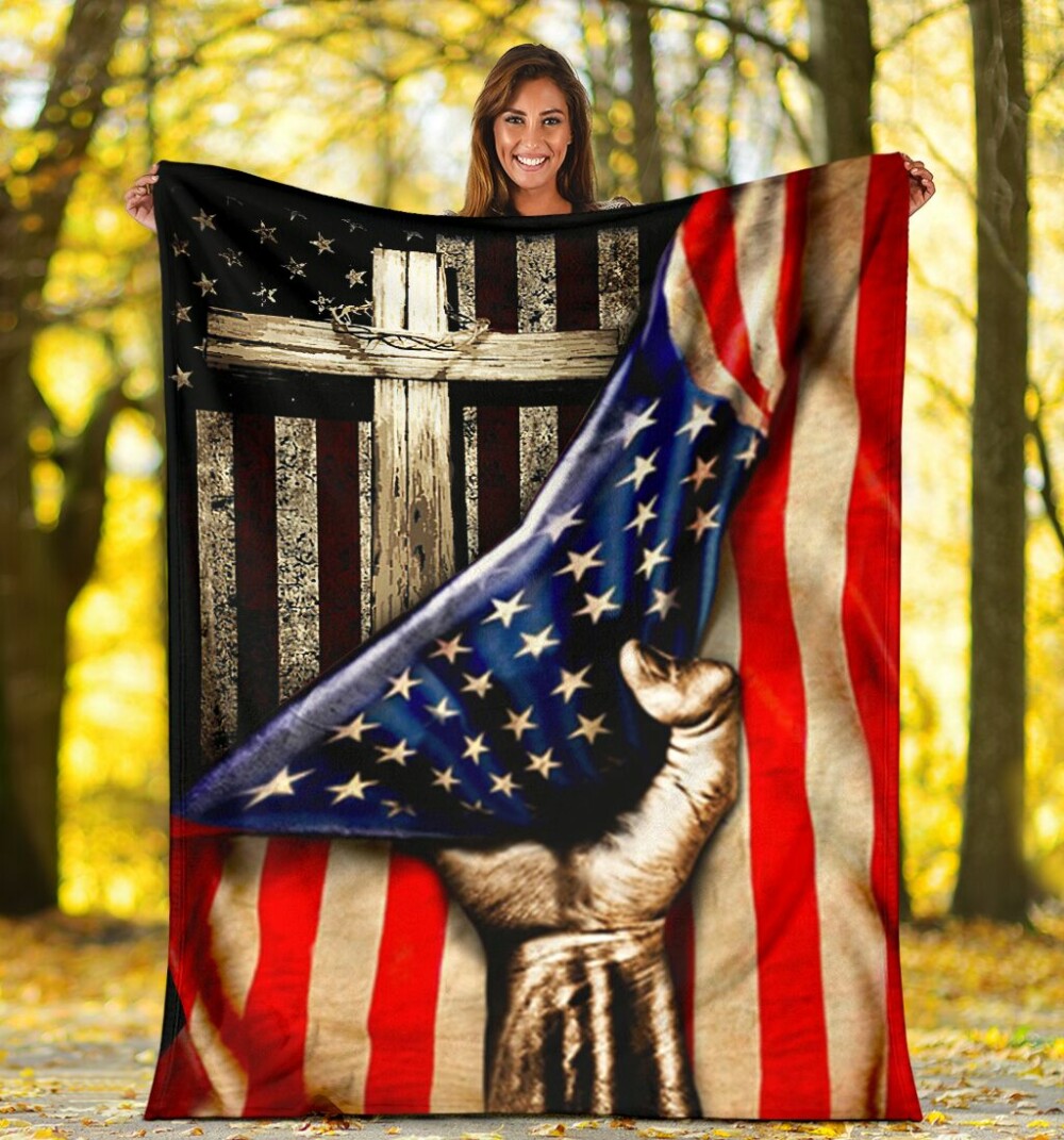Jesus American Flag Christian - Flannel Blanket - Owl Ohh - Owl Ohh