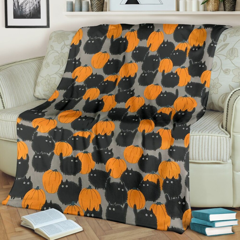 Black Cat And Pumkin Halloween Black Cat Flannel Blanket 0622 750 - Owl Ohh