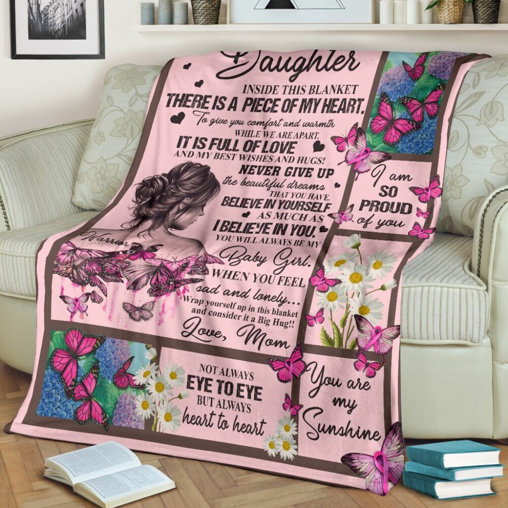Breast Cancer To My Daughter Awareness Butterfly - Flannel Blanket - Owl Ohh - Owl Ohh