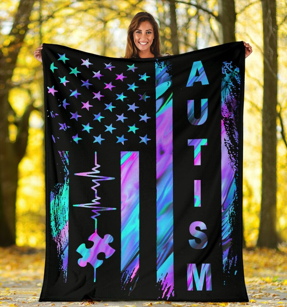 Autism Awareness American Flag Color - Flannel Blanket - Owl Ohh - Owl Ohh