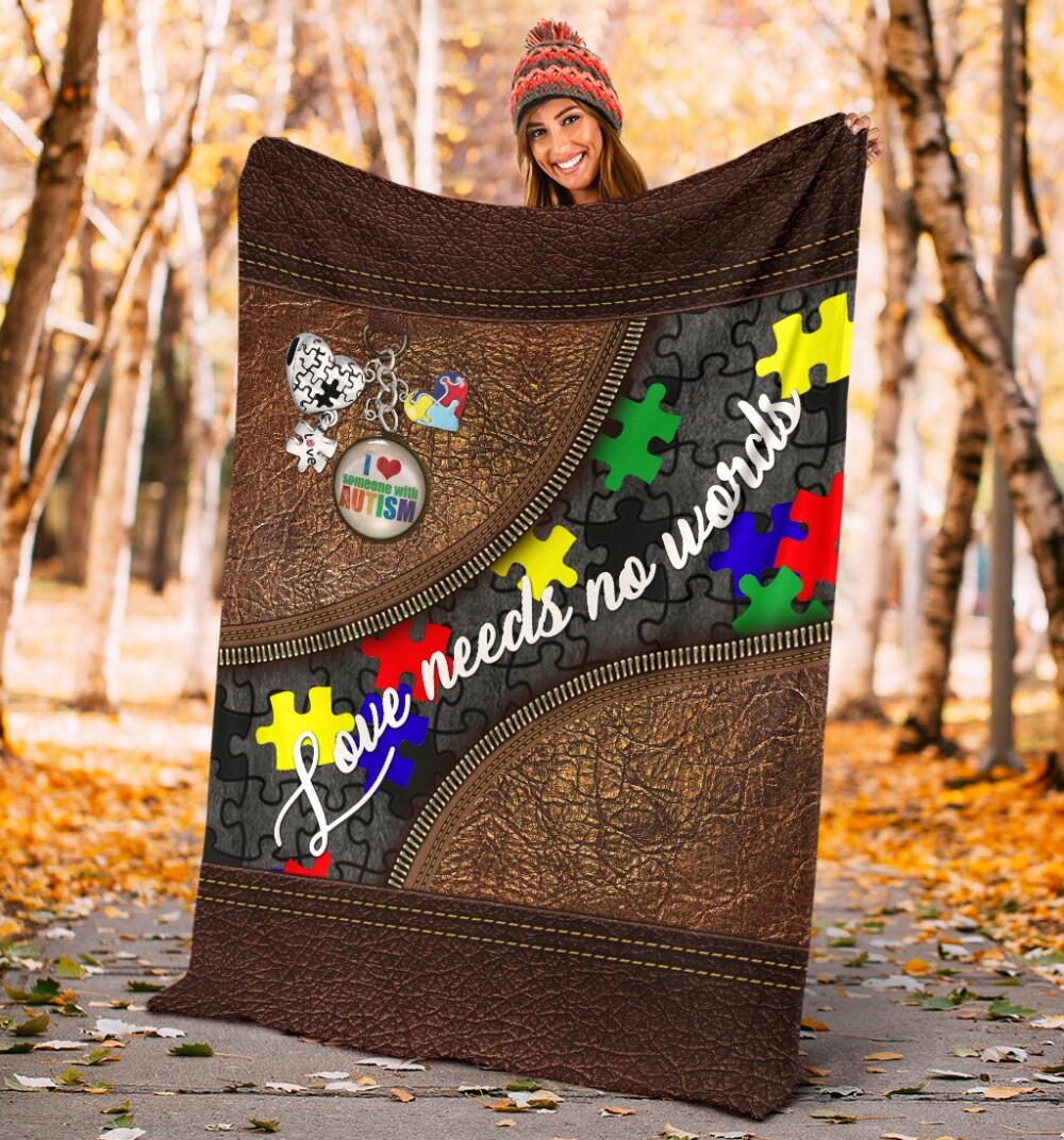 Love Needs No Words Leather Pattern Print Autism Awareness Flannel Blanket 0622 547 - Owl Ohh