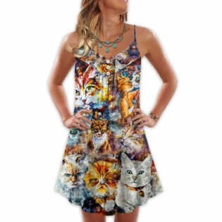 Cat Art Lover Cat Colorful Mixer - V-neck Sleeveless Cami Dress - Owl Ohh - Owl Ohh