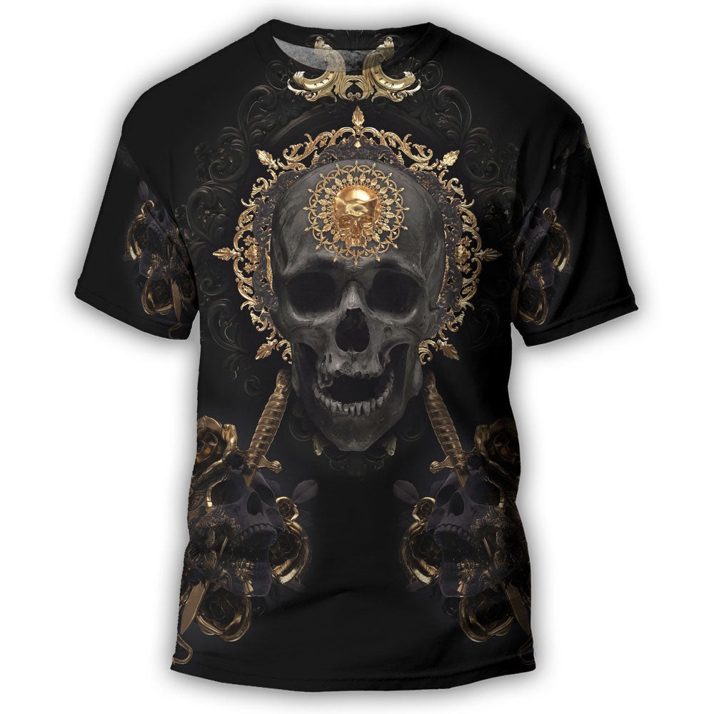 Skull Golden Skull True King Stay True Till Death - Round Neck T-shirt - Owl Ohh - Owl Ohh