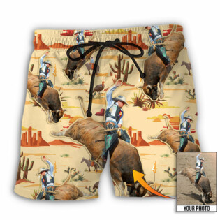 Cowboy Bull Riding Tropical Custom Photo - Beach Short - Owl Ohh - Owl Ohh