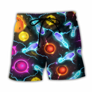 Bowling Ball And Pins Amazing Galaxy - Beach Short - Owl Ohh - Owl Ohh