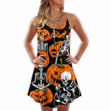 Halloween Skeleton Pumpkin Scary - V-neck Sleeveless Cami Dress - Owl Ohh - Owl Ohh