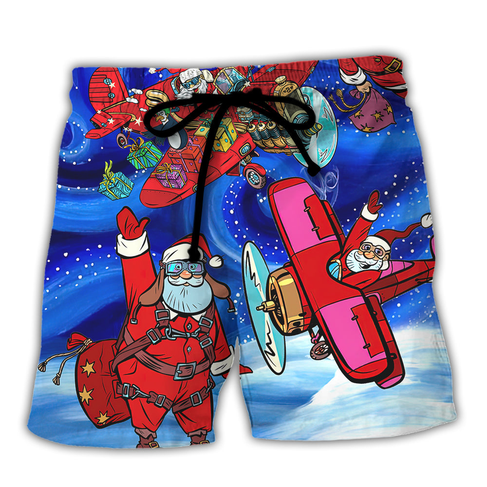 Christmas No Reindeer Any More Santa Loves Airplane Magic Night - Beach Short - Owl Ohh - Owl Ohh
