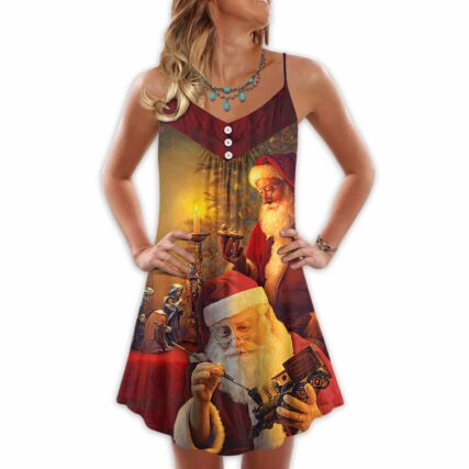 Christmas Santa Claus The Spirit of Christmas Art Style - V-neck Sleeveless Cami Dress - Owl Ohh - Owl Ohh