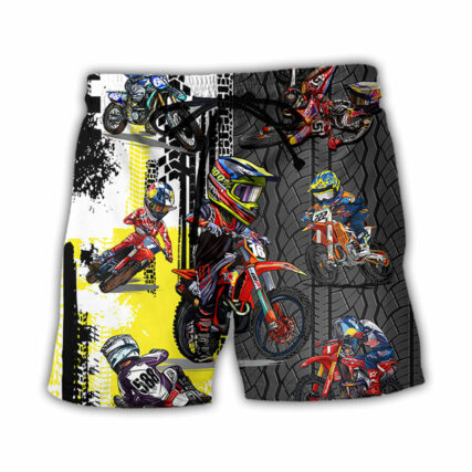 Motocross Racing Lover Motorcycle Art Style - Beach Short - Owl Ohh - Owl Ohh