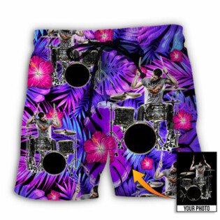 Drum Purple Tropical Custom Photo - Beach Short - Owl Ohh - Owl Ohh