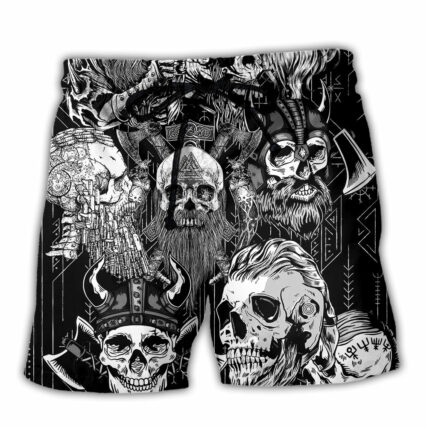 Viking Beard Warrior Skull With Crossed Axes - Beach Short - Owl Ohh - Owl Ohh