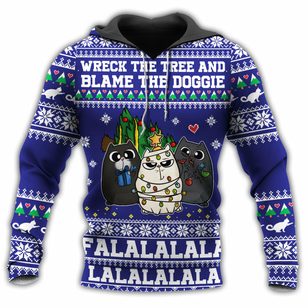 Cat Wreck The Tree Meowy Christmas La La - Hoodie - Owl Ohh - Owl Ohh