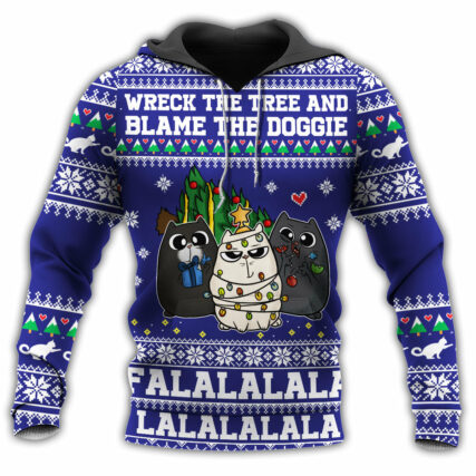 Cat Wreck The Tree Meowy Christmas La La - Hoodie - Owl Ohh - Owl Ohh