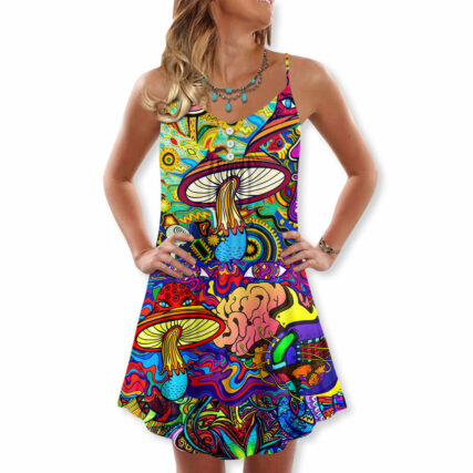 Hippie Mushroom Colorful Lover - V-neck Sleeveless Cami Dress - Owl Ohh - Owl Ohh