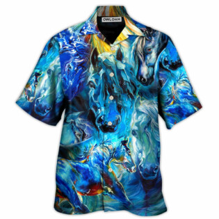 Horse Face Blue Light Cool Art Style - Hawaiian Shirt - Owl Ohh - Owl Ohh