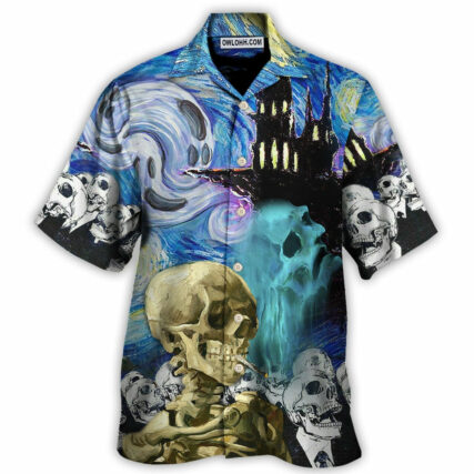 Halloween Skull Smoke Scream Starry Night Funny Boo Art Style - Hawaiian Shirt - Owl Ohh - Owl Ohh