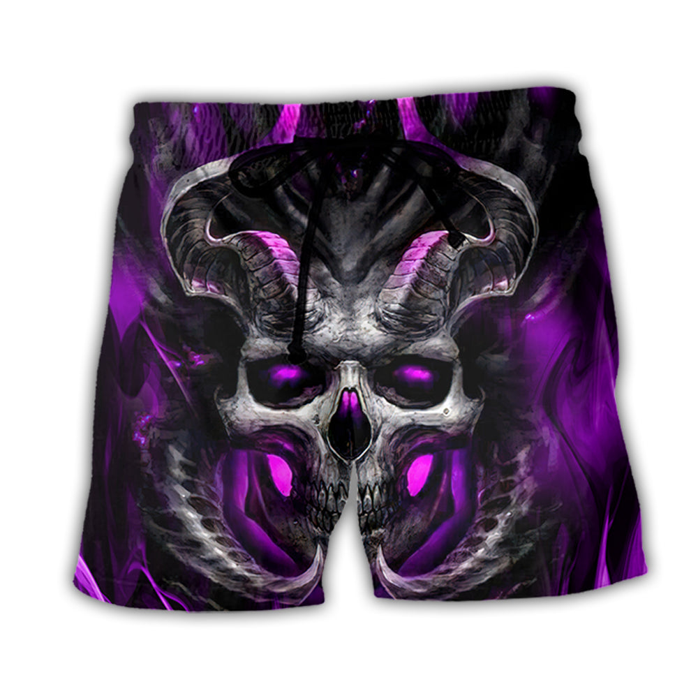 Skull Dark Purple Fire Lighting - Beach Short - Owl Ohh - Owl Ohh