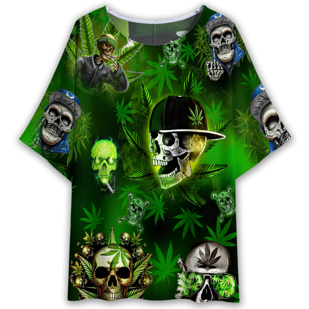 Skull Let's Get High Green Lighting - Women's T-shirt With Bat Sleeve - Owl Ohh - Owl Ohh