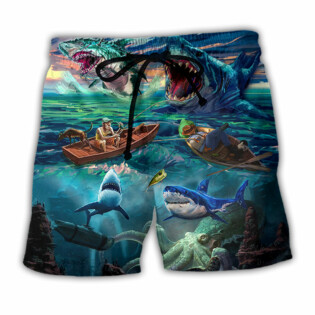 Fishing Shark Crazy Art Style - Beach Short - Owl Ohh - Owl Ohh