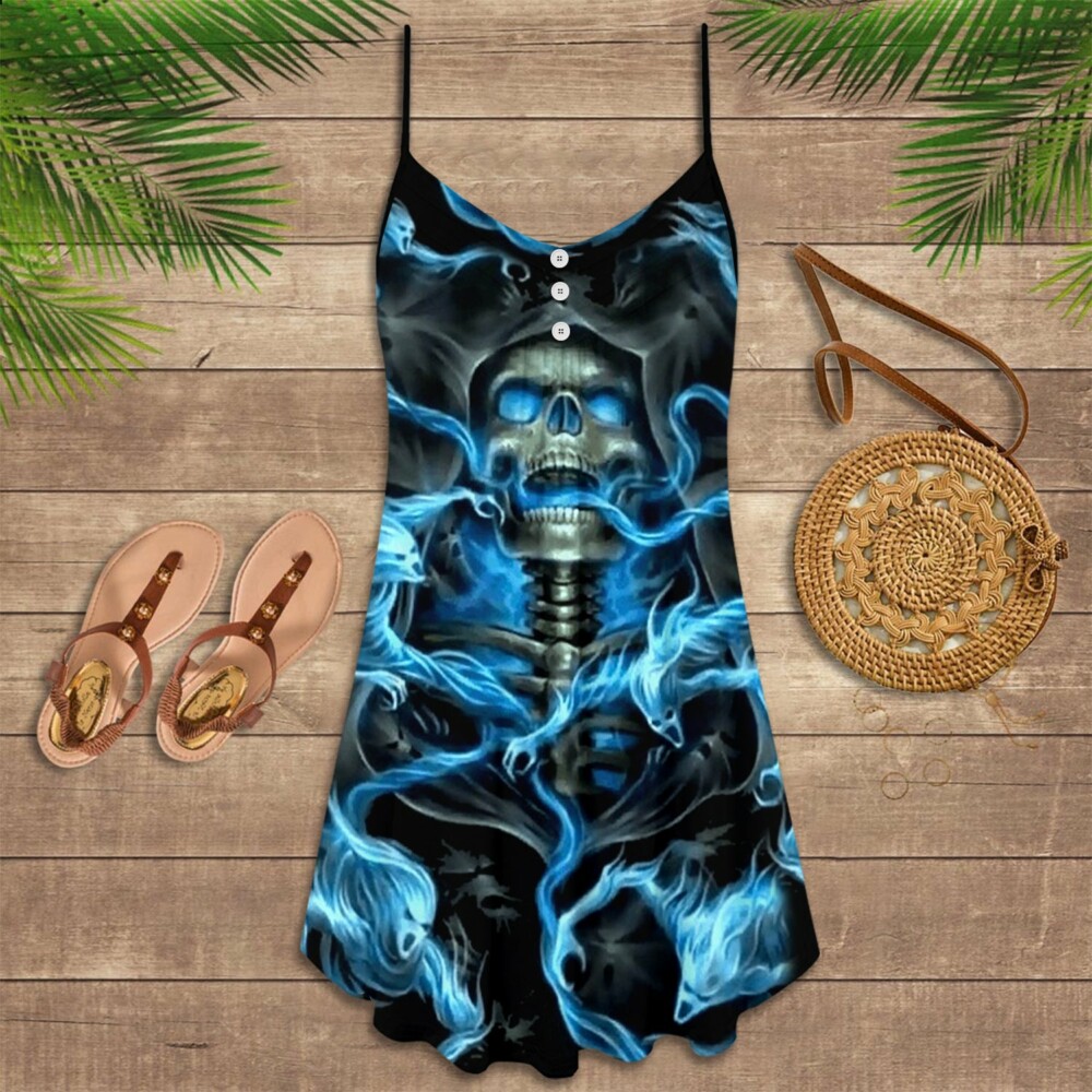 Skull Black Ground Blue - Summer Dress - Owl Ohh - Owl Ohh
