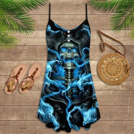 Skull Black Ground Blue - Summer Dress - Owl Ohh - Owl Ohh